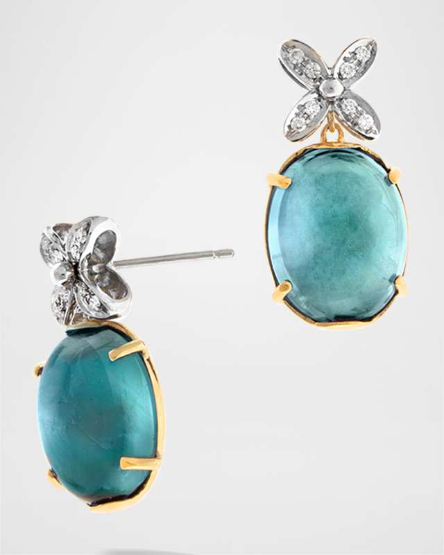 18K Yellow Gold and Diamond Drop Earrings